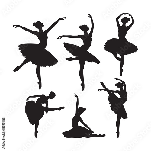 Ballerina silhouette Dancers isolated on white background. Vector female ballet dancers vector.