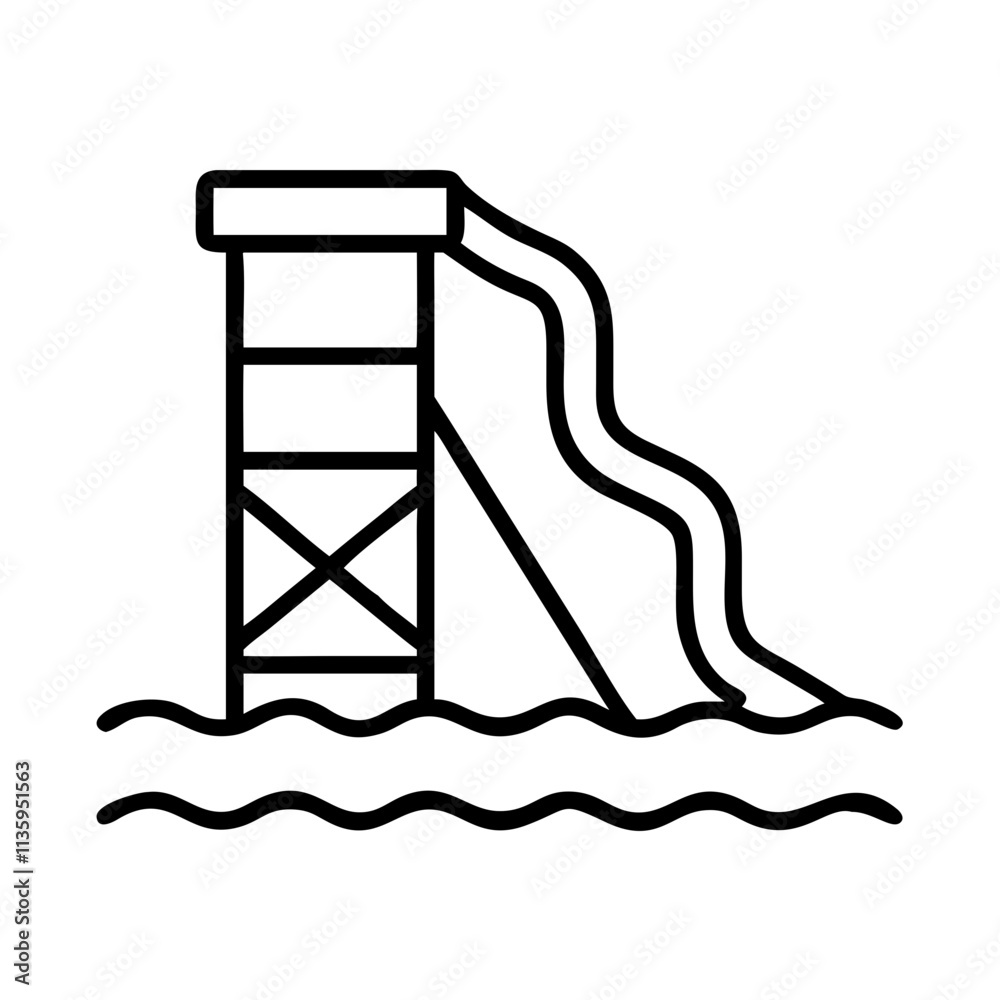 water slide icon, summer line art, summer icon - simple black line art icon of water slide, symbolizing summer celebrations. summer vector art. water slide icon, summer line art, summer icon - simple black line art icon of water slide, symbolizing summer celebrations. summer vector art.