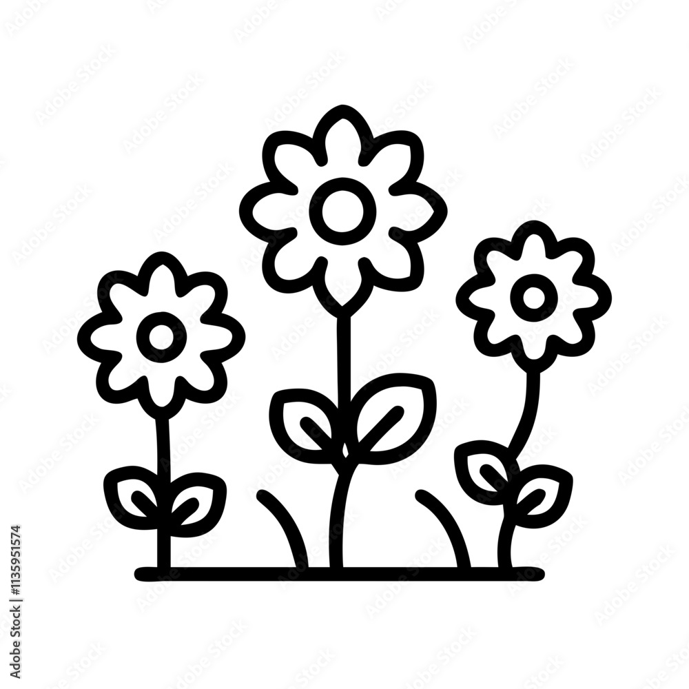 wildflowers icon, summer line art, summer icon - simple black line art icon of wildflowers, symbolizing summer celebrations. summer vector art. wildflowers icon, summer line art, summer icon - simple black line art icon of wildflowers, symbolizing summer celebrations. summer vector art.