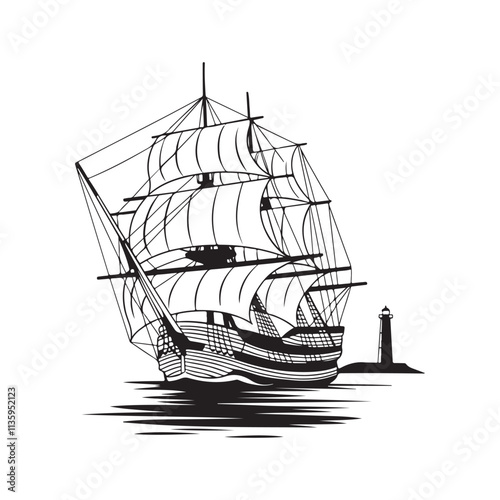 Ancient Sailboat silhouette vector illustration