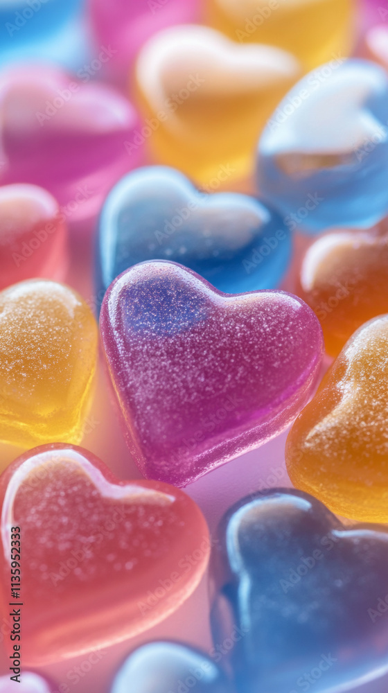 Obraz premium Colorful heart shaped jelly candies create vibrant and joyful display