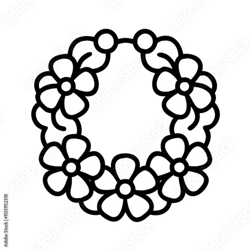 flower lei icon, summer line art, summer icon - simple black line art icon of flower lei, symbolizing summer celebrations. summer vector art.