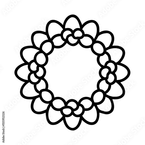 flower lei icon, summer line art, summer icon - simple black line art icon of flower lei, symbolizing summer celebrations. summer vector art.