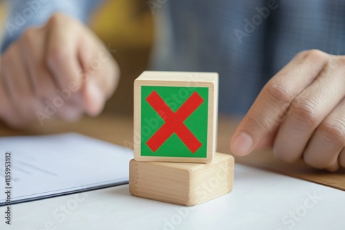 Wooden Blocks Showing Red Cross Symbol Rejection Concept Image