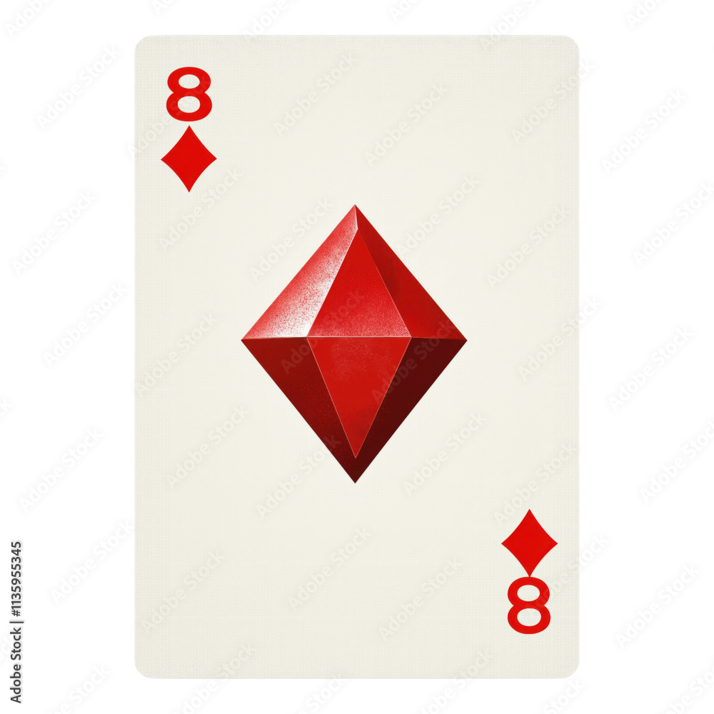 A red diamond is on a white card with the number 8. The diamond is the main focus of the image, and the number 8 is placed next to it. The image has a playful and whimsical feel A red diamond is on a white card with the number 8. The diamond is the main focus of the image, and the number 8 is placed next to it. The image has a playful and whimsical feel
