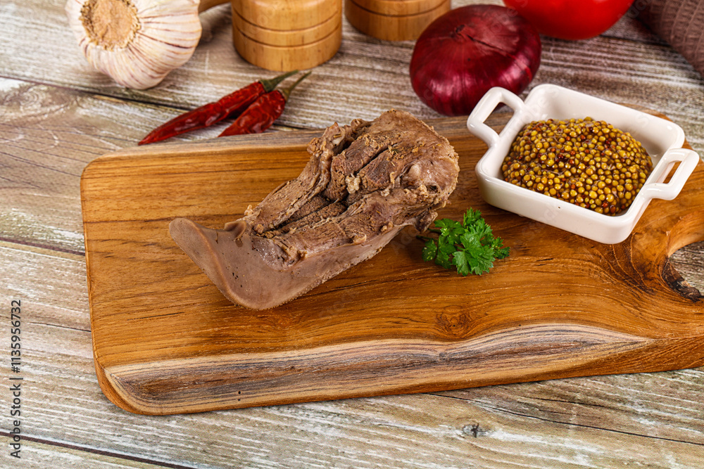 Fototapeta premium Steamed pork tongue with mustard