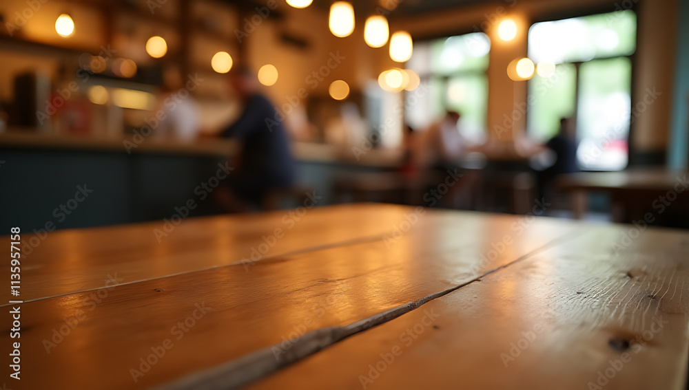 A wooden tabletop in a blur of a busy café is softly illuminated by warm golden lighting._00016_ A wooden tabletop in a blur of a busy café is softly illuminated by warm golden lighting._00016_