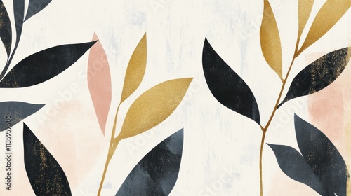 Fototapeta Naklejka Na Ścianę i Meble -  Abstract Gold Black Pink Leaf Art Design