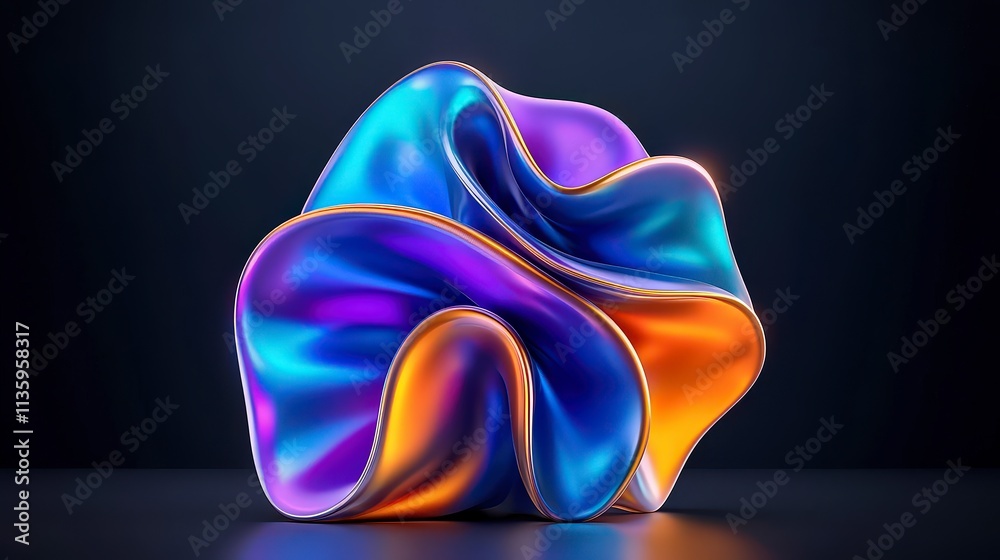 Obraz premium Abstract 3D Render Blue Purple Orange Chrome Fluid Form