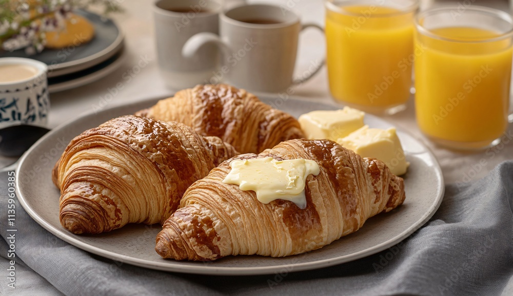 Delicious Buttery Croissants Breakfast Plate Delicious Buttery Croissants Breakfast Plate
