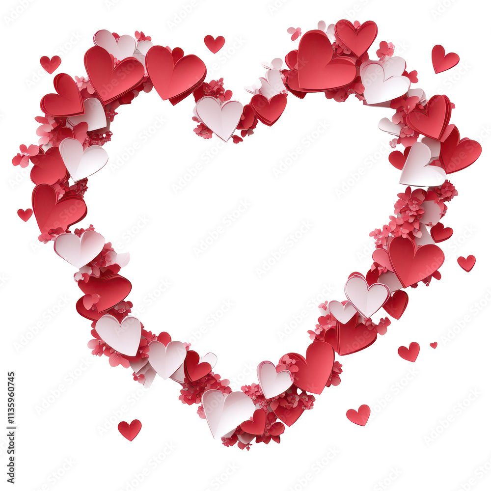 Valentine's Day background with paper hearts shape on transparent background, 3D illustration with copy space for text Valentine's Day background with paper hearts shape on transparent background, 3D illustration with copy space for text