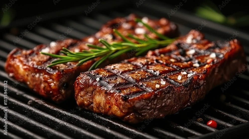 Grilled steaks with rosemary. Grilled steaks with rosemary.