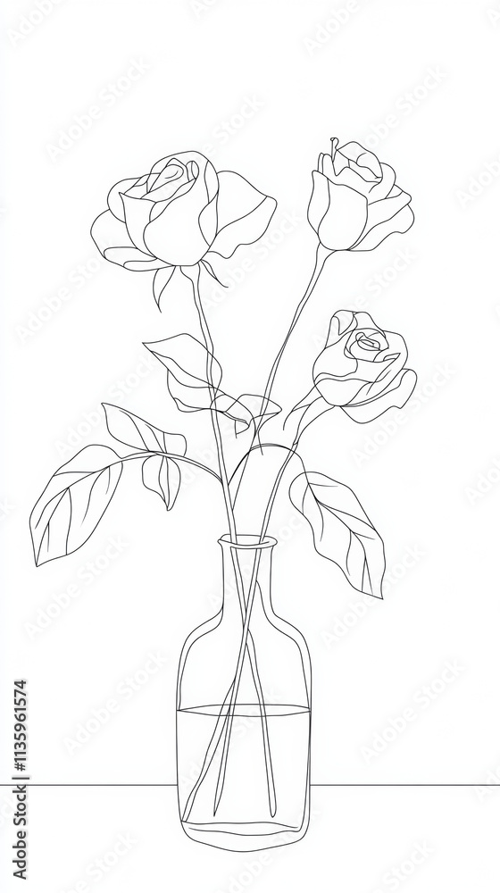 Minimalist line drawing of roses in vase, showcasing elegance and simplicity Minimalist line drawing of roses in vase, showcasing elegance and simplicity