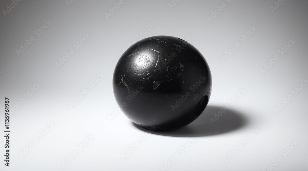 Single black sphere with a reflective surface on a light background. Ideal for minimalistic, design, or abstract concepts.

