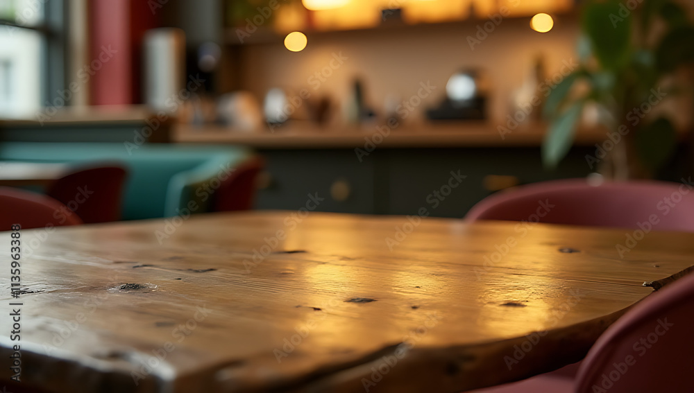 A rustic wooden tabletop complements a light gold tone in a cozy café or restaurant setting effectively._00022_ A rustic wooden tabletop complements a light gold tone in a cozy café or restaurant setting effectively._00022_