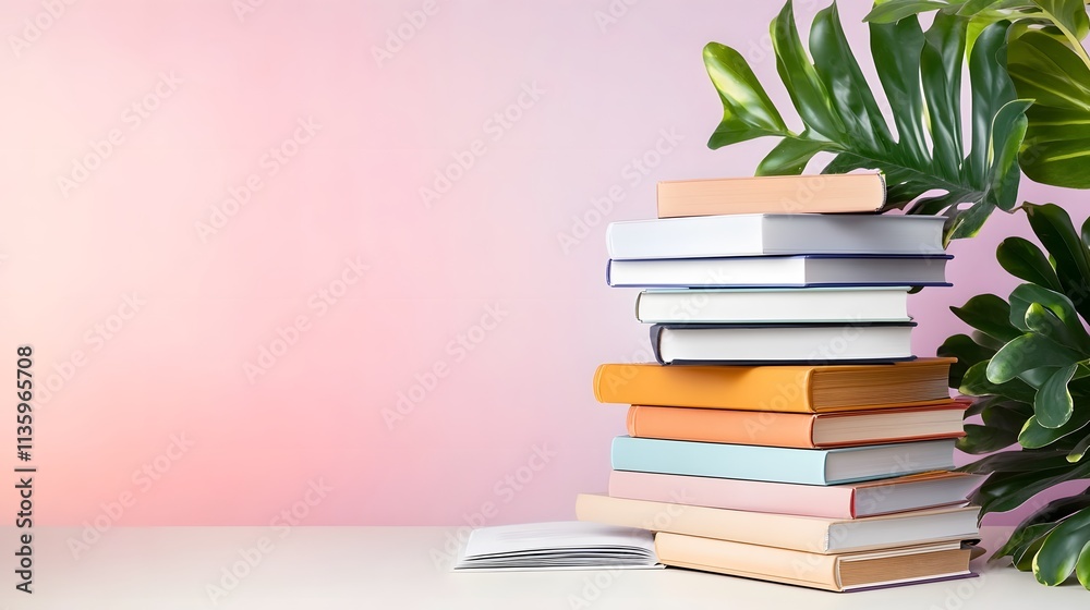 Reading Time Cozy Book Stack with Greenery on a Stylish Table Indoor Setting Minimalist Aesthetic Reading Time Cozy Book Stack with Greenery on a Stylish Table Indoor Setting Minimalist Aesthetic