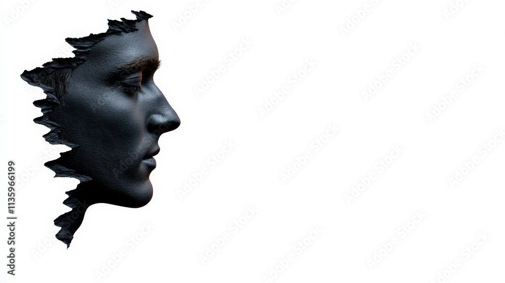 The Face in the Abstract: A monochromatic profile portrait emerges from a fragmented background, inviting contemplation and exploration of identity and perception. The Face in the Abstract: A monochromatic profile portrait emerges from a fragmented background, inviting contemplation and exploration of identity and perception.