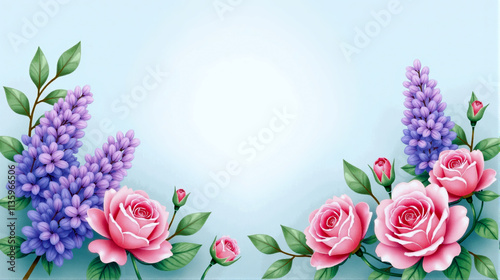 Wallpaper Mural Elegant watercolor painting of blooming roses and lilacs in a serene pastel background showcasing floral beauty Torontodigital.ca