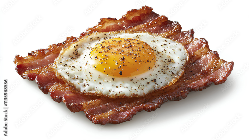 Perfect Breakfast Combo: Fried Egg on Crispy Bacon with Black Pepper Perfect Breakfast Combo: Fried Egg on Crispy Bacon with Black Pepper