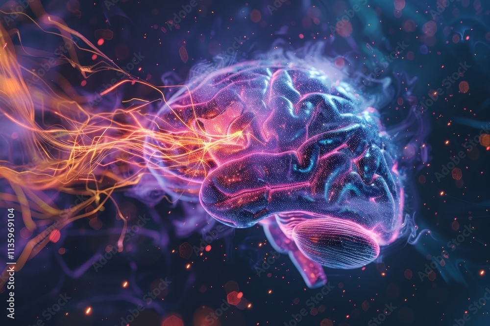 A digital rendering of a brain, glowing with an ethereal light, absorbs information from a source depicted as ethereal, vibrant energy, A digital rendering of a brain absorbing new information A digital rendering of a brain, glowing with an ethereal light, absorbs information from a source depicted as ethereal, vibrant energy, A digital rendering of a brain absorbing new information