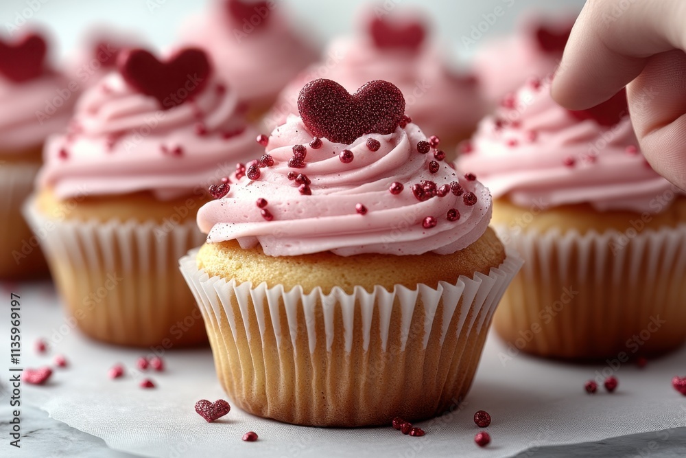 Pink cupcakes with hearts and sprinkles Pink cupcakes with hearts and sprinkles