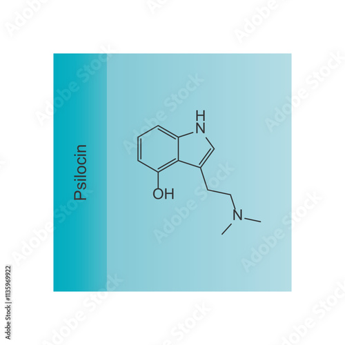 Psilocin skeletal structure diagram.psychedelic compound molecule scientific illustration.