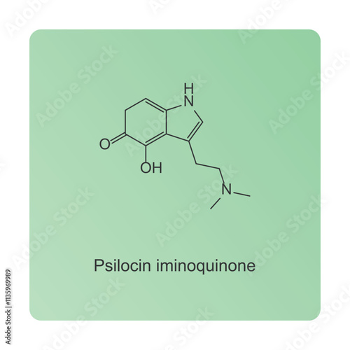 Psilocin iminoquinone skeletal structure diagram.psychedelic compound molecule scientific illustration.