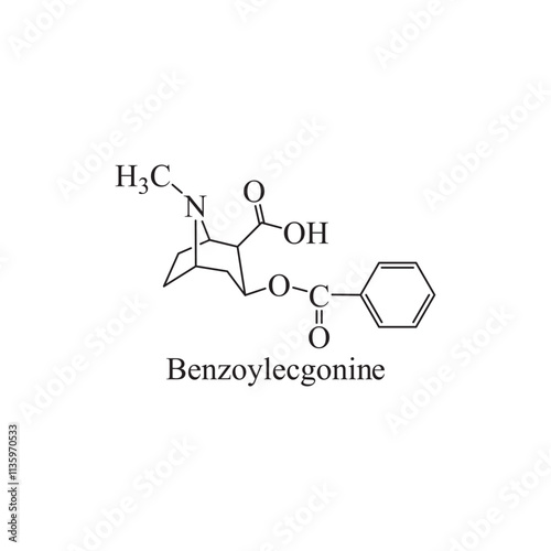 Benzoylecgonine skeletal structure diagram.stimulant compound molecule scientific illustration.