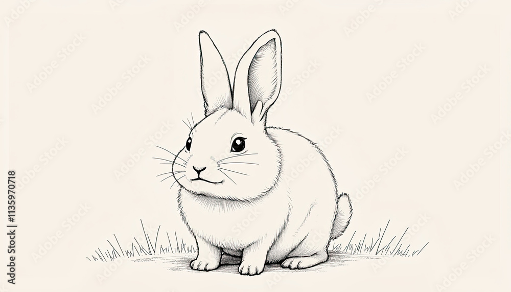 Minimalist rendering of a rabbit emphasizing soft fur and curious nature through subtle shading and line work Minimalist rendering of a rabbit emphasizing soft fur and curious nature through subtle shading and line work