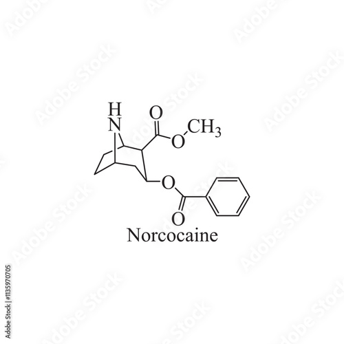 Norcocaine skeletal structure diagram.stimulant compound molecule scientific illustration.