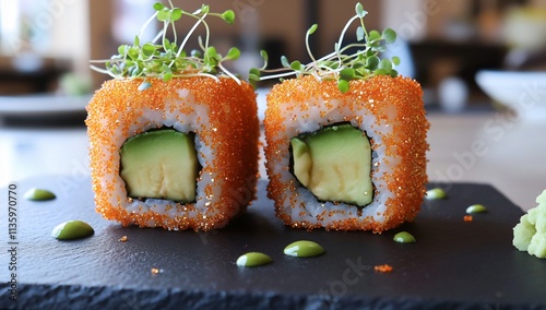 Delicious California Roll Sushi with Avocado and Tobiko
