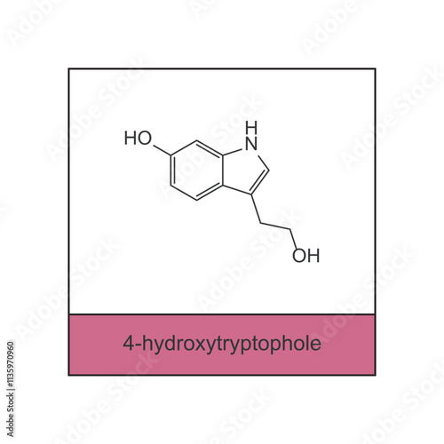 4-hydroxytryptophole skeletal structure diagram.psychedelic compound molecule scientific illustration.