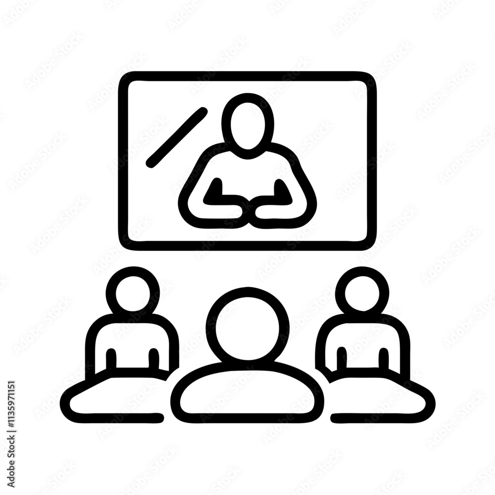 guided meditation - simple black line art icon of guided meditation, for yoga daycelebrations. yoga vector art. guided meditation - simple black line art icon of guided meditation, for yoga daycelebrations. yoga vector art.