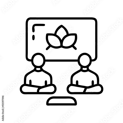 guided meditation - simple black line art icon of guided meditation, for yoga daycelebrations. yoga vector art.