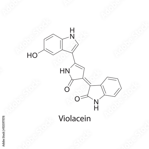 Violacein skeletal structure diagram.pigment compound molecule scientific illustration.