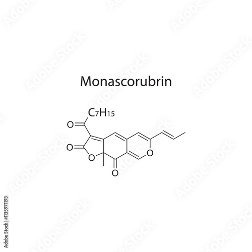 Monascorubrin skeletal structure diagram.pigment compound molecule scientific illustration.