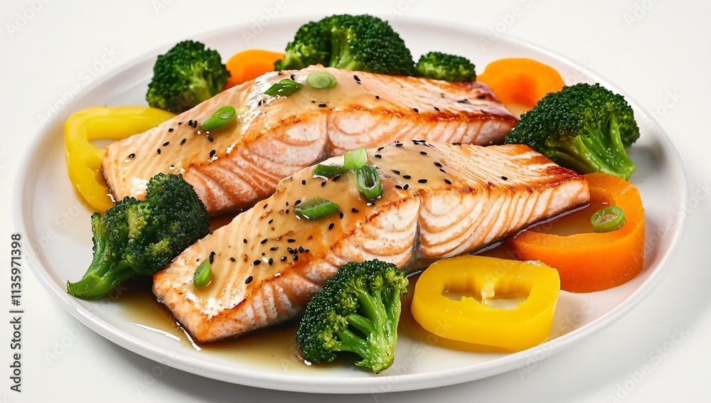 Delicious Pan-Seared Salmon with Sesame Glaze and Steamed Vegetables Delicious Pan-Seared Salmon with Sesame Glaze and Steamed Vegetables