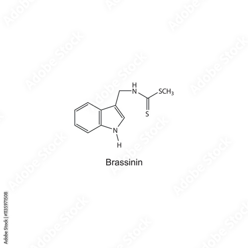 Brassinin skeletal structure diagram.Plant alkaloid compound molecule scientific illustration. photo