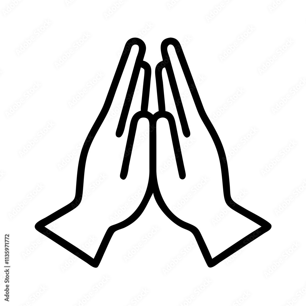 Obraz premium namaste hands - simple black line art icon of namaste hands, for yoga daycelebrations. yoga vector art.