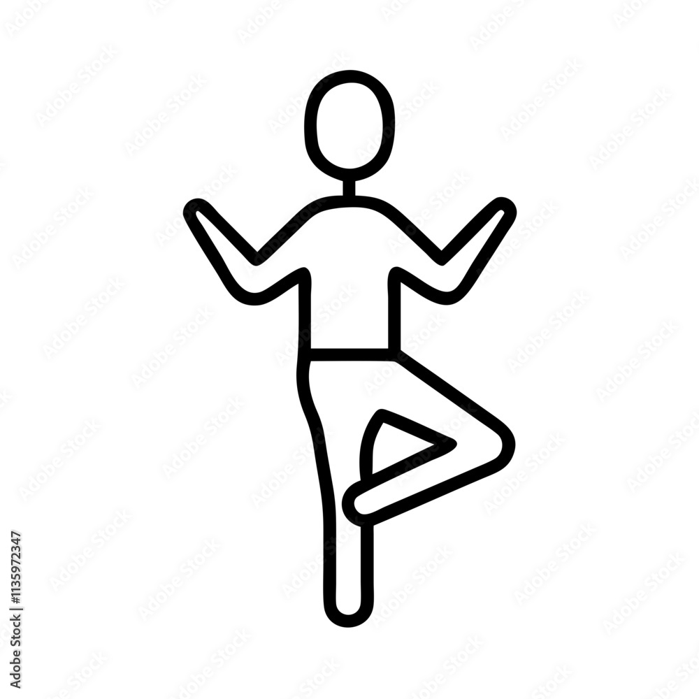 tree pose vrikshasana - simple black line art icon of tree pose vrikshasana, for yoga daycelebrations. yoga vector art. tree pose vrikshasana - simple black line art icon of tree pose vrikshasana, for yoga daycelebrations. yoga vector art.