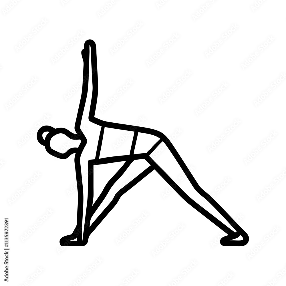 triangle pose trikonasana - simple black line art icon of triangle pose trikonasana, for yoga daycelebrations. yoga vector art. triangle pose trikonasana - simple black line art icon of triangle pose trikonasana, for yoga daycelebrations. yoga vector art.
