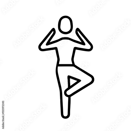tree pose vrikshasana - simple black line art icon of tree pose vrikshasana, for yoga daycelebrations. yoga vector art.