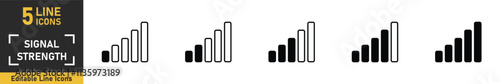 Signal Strength line icon set. Set of 5 outline icons related to signal, signal strength, connection, network and more. Vector illustration.