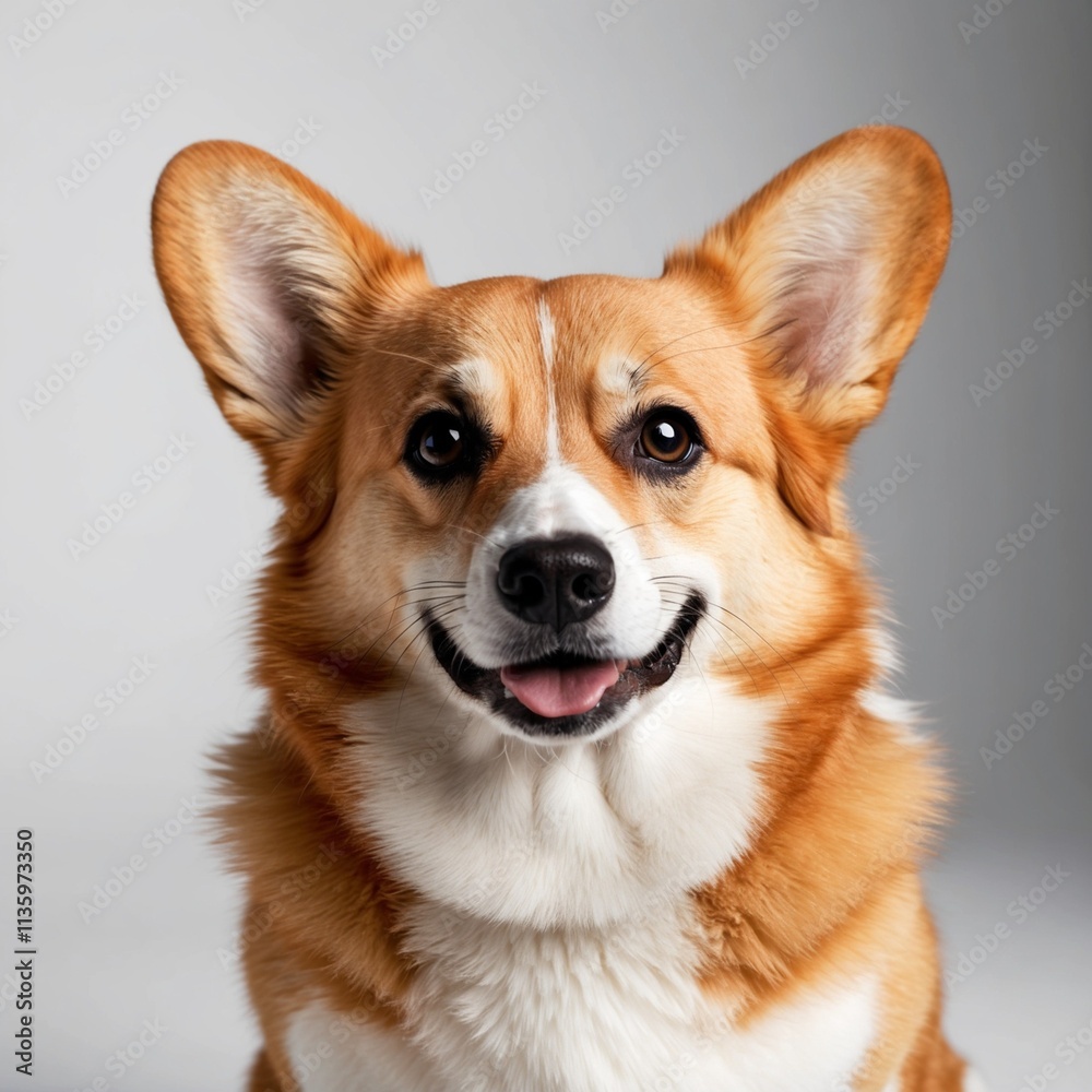 Closeup of happy corgi dog on neutral background Closeup of happy corgi dog on neutral background