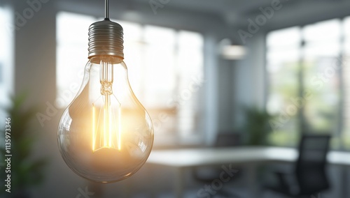 Glowing Light Bulb in Modern Office Space Idea Inspiration