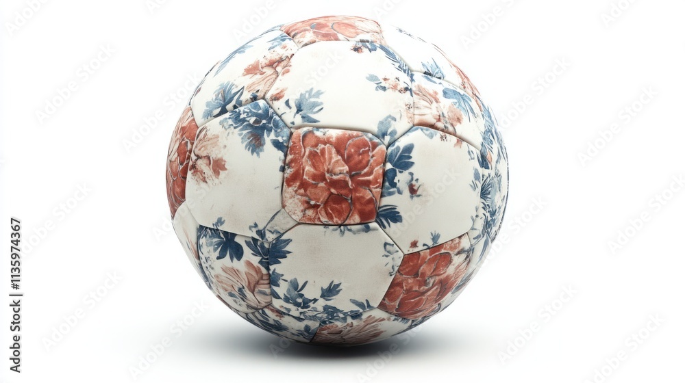 A 3D-rendered soccer ball with realistic textures, appearing to float on a clean white background A 3D-rendered soccer ball with realistic textures, appearing to float on a clean white background