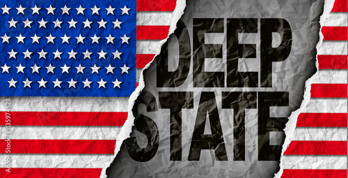 The Deep State as United States deepstate and American secret politics concept and United States political conspiracy symbol of a secretive underground government bureaucracy.
