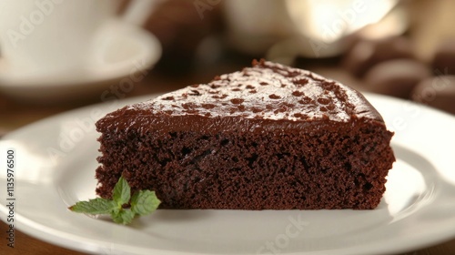 a favorite dessert, like a slice of chocolate cake, with warm lighting and soft focus. photo