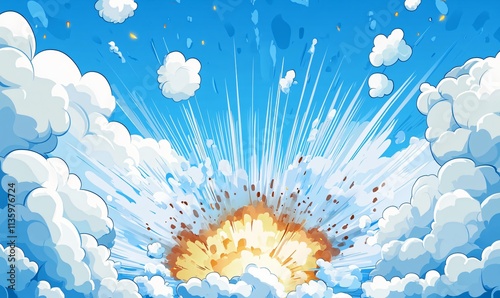 Cartoon Explosion in Sky Comic Style Background Illustration