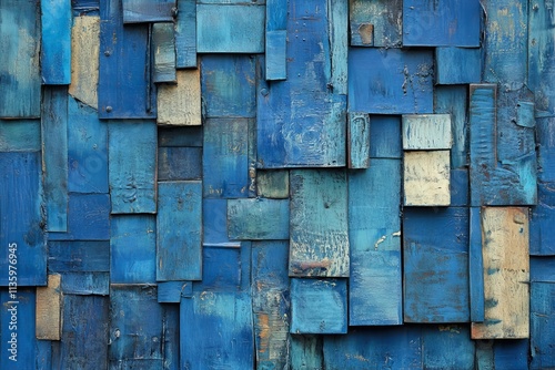 Unique blue wood texture showcases diverse shades and patterns in an artistic display of color and form photo